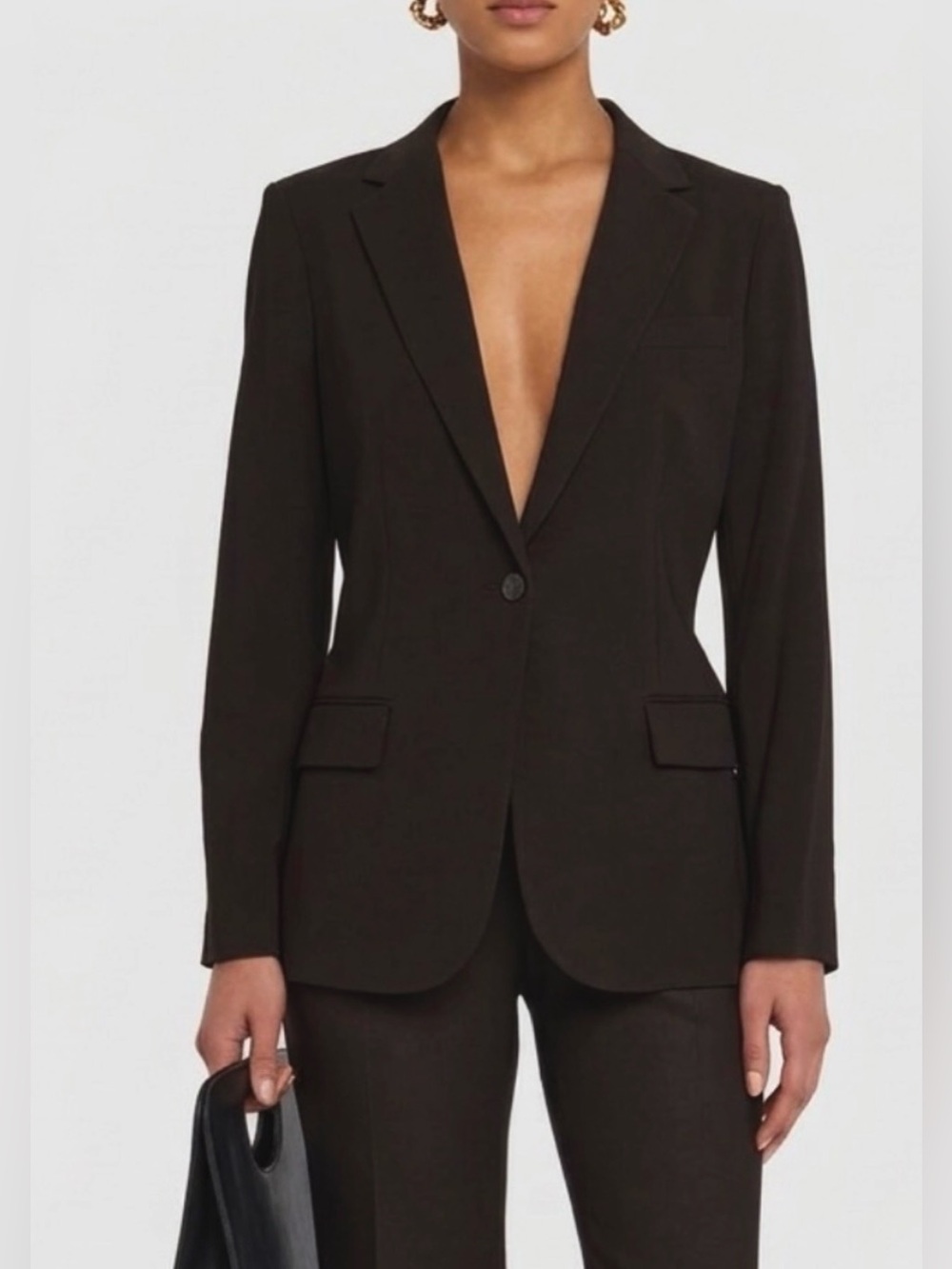 Theory Japanese Admiral Crepe One Button Staple Blazer Sz 2 Chocolate Brown